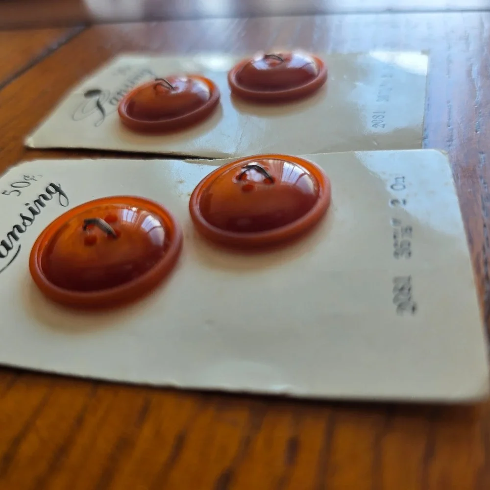 Vintage Lansing 2081 Amber Orange Domed Buttons 7/8 Inch 22mm 4-Hole 4 Count NOS